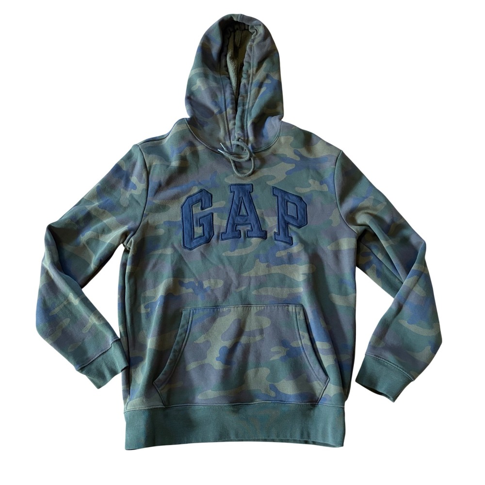 Gap Men's Camo Logo Fleece Hoodie Camouflage Sweatshirt Size Medium Green Black